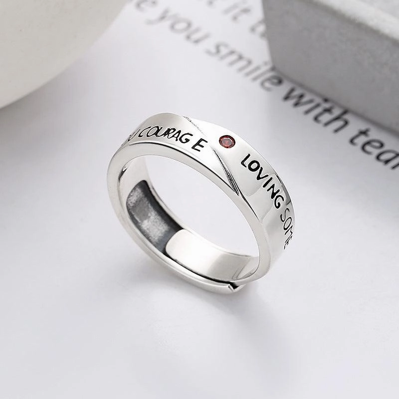 S925 Silver Fashion Simple Style English Letters Artistic Temperament Ring