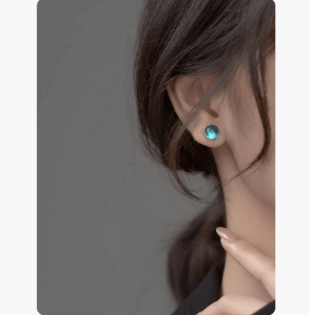 S925 Silver Fresh Blue Geometric Round Ball Stud Earrings For Women