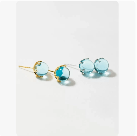 S925 Silver Fresh Blue Geometric Round Ball Stud Earrings For Women