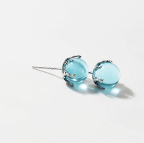 S925 Silver Fresh Blue Geometric Round Ball Stud Earrings For Women 