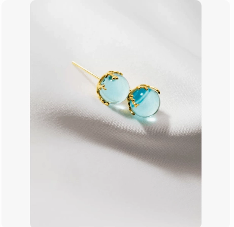 S925 Silver Fresh Blue Geometric Round Ball Stud Earrings For Women