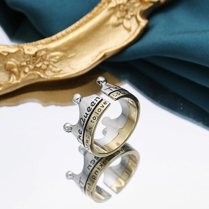 S925 Silver Gold Crown Ring Simple INS Style Simple