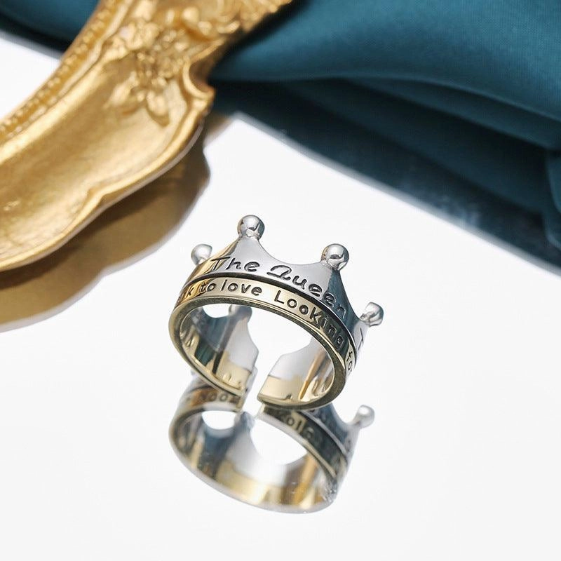 S925 Silver Gold Crown Ring Simple INS Style Simple