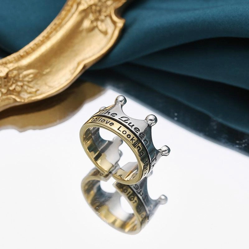 S925 Silver Gold Crown Ring Simple INS Style Simple