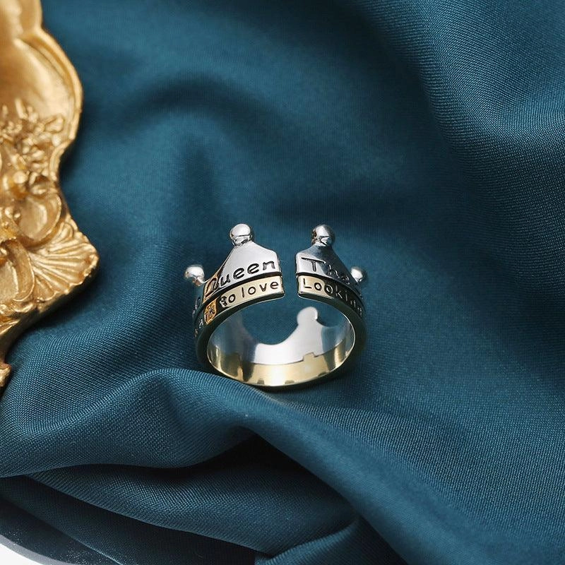 S925 Silver Gold Crown Ring Simple INS Style Simple