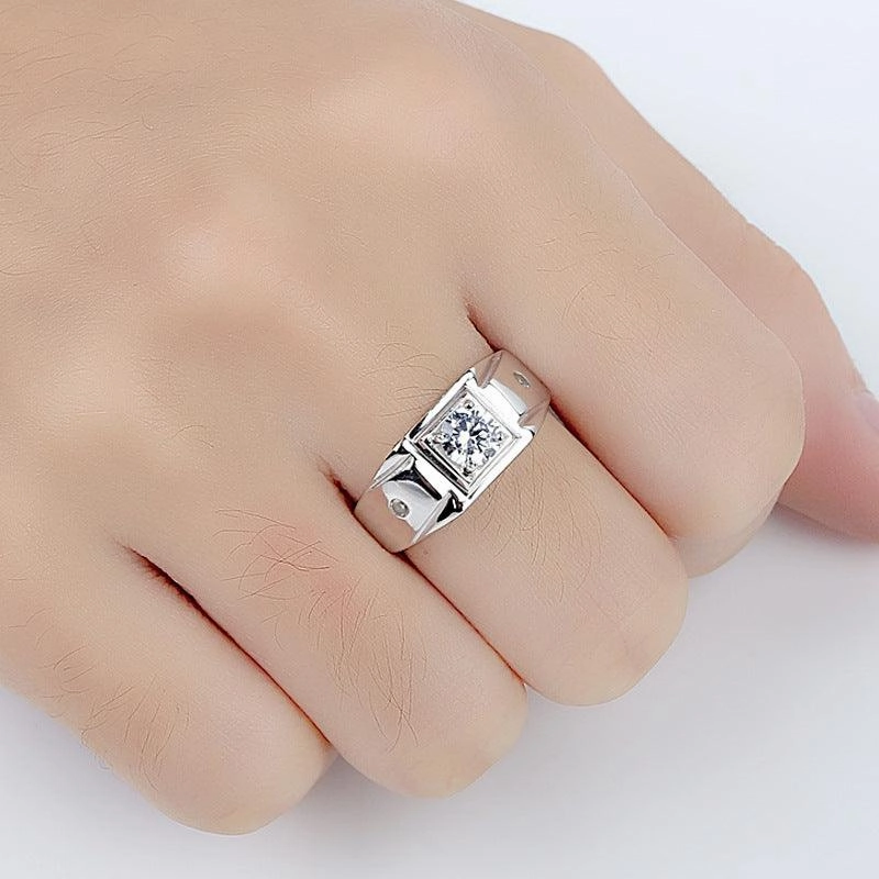 S925 Silver Men's Carat Diamond-studded Ring