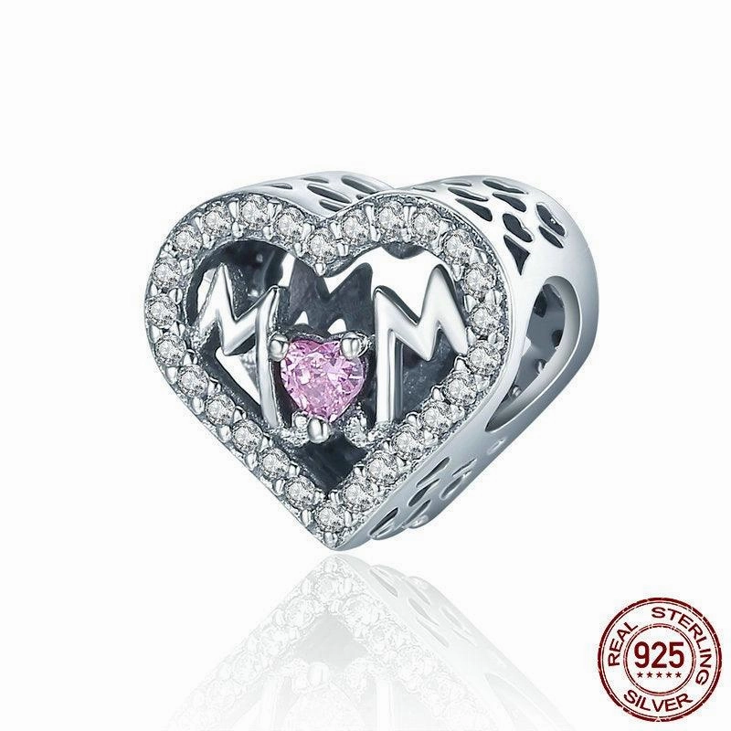 S925 Silver Mother's Day Letter Beaded Pendant