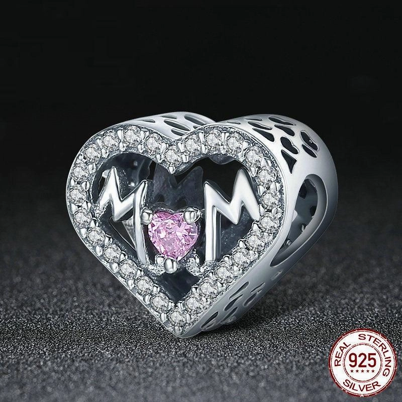 S925 Silver Mother's Day Letter Beaded Pendant 