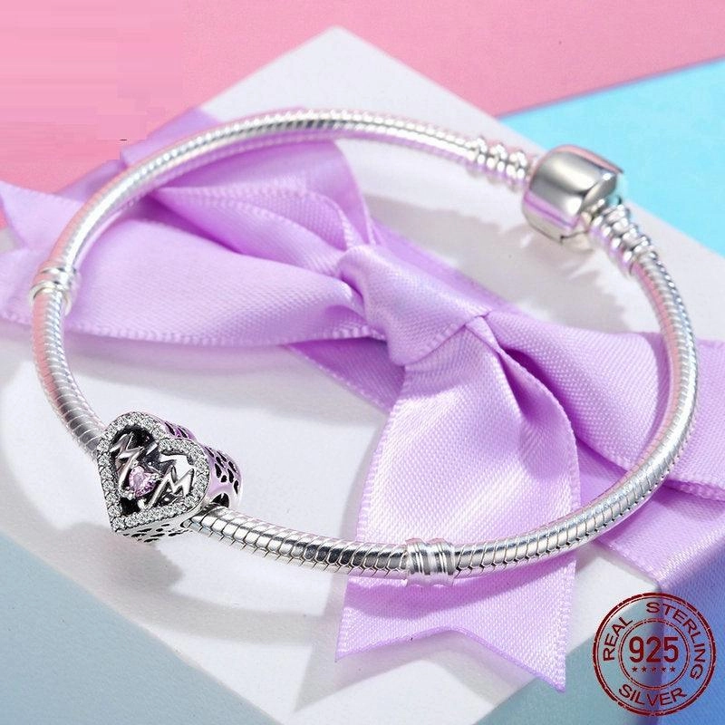 S925 Silver Mother's Day Letter Beaded Pendant
