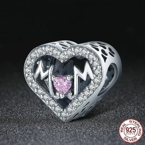 S925 Silver Mother's Day Letter Beaded Pendant 