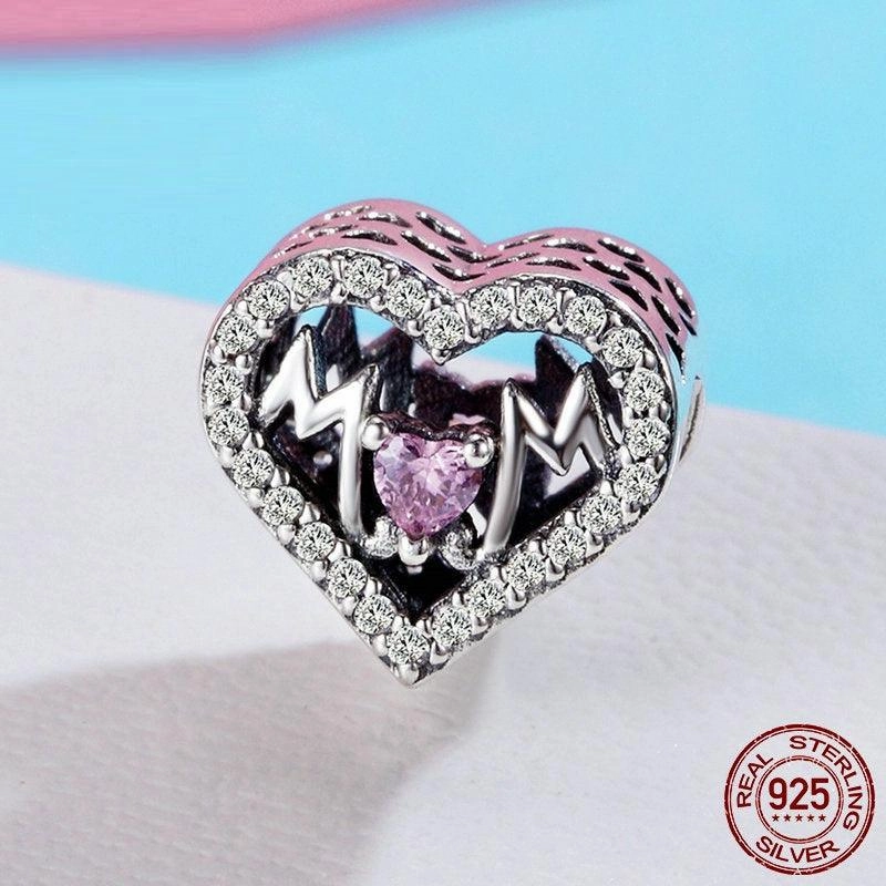 S925 Silver Mother's Day Letter Beaded Pendant