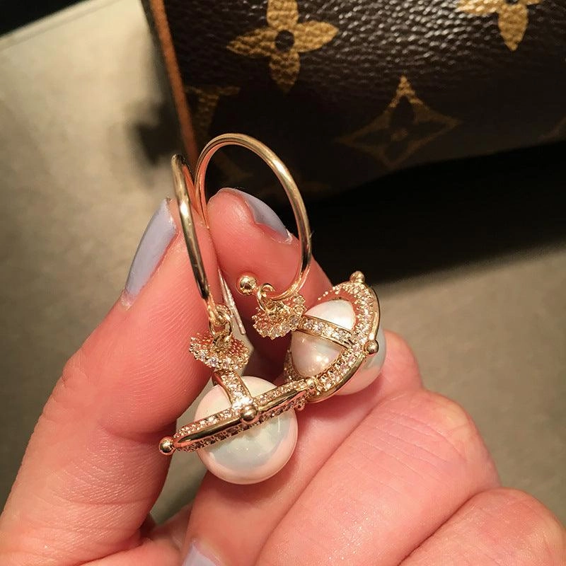 S925 Silver Pin Women's Planet Pearl Earrings