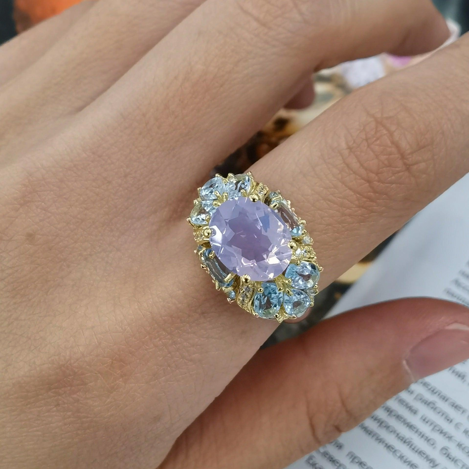 S925 Silver Plating Two-tone Inlaid Lavender Ring