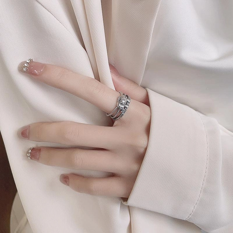 S925 Silver Retro Distressed Copper Coin Lucky Elephant Creative Design Minority Style Ring
