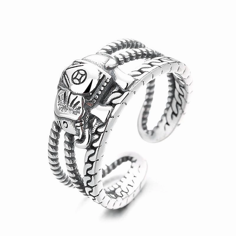 S925 Silver Retro Distressed Copper Coin Lucky Elephant Creative Design Minority Style Ring