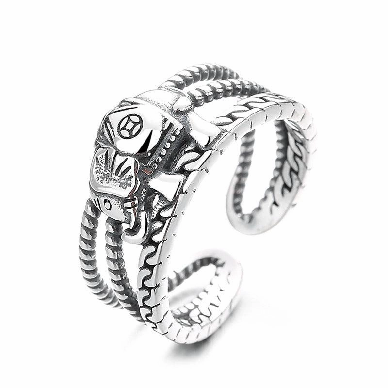 S925 Silver Retro Distressed Copper Coin Lucky Elephant Creative Design Minority Style Ring