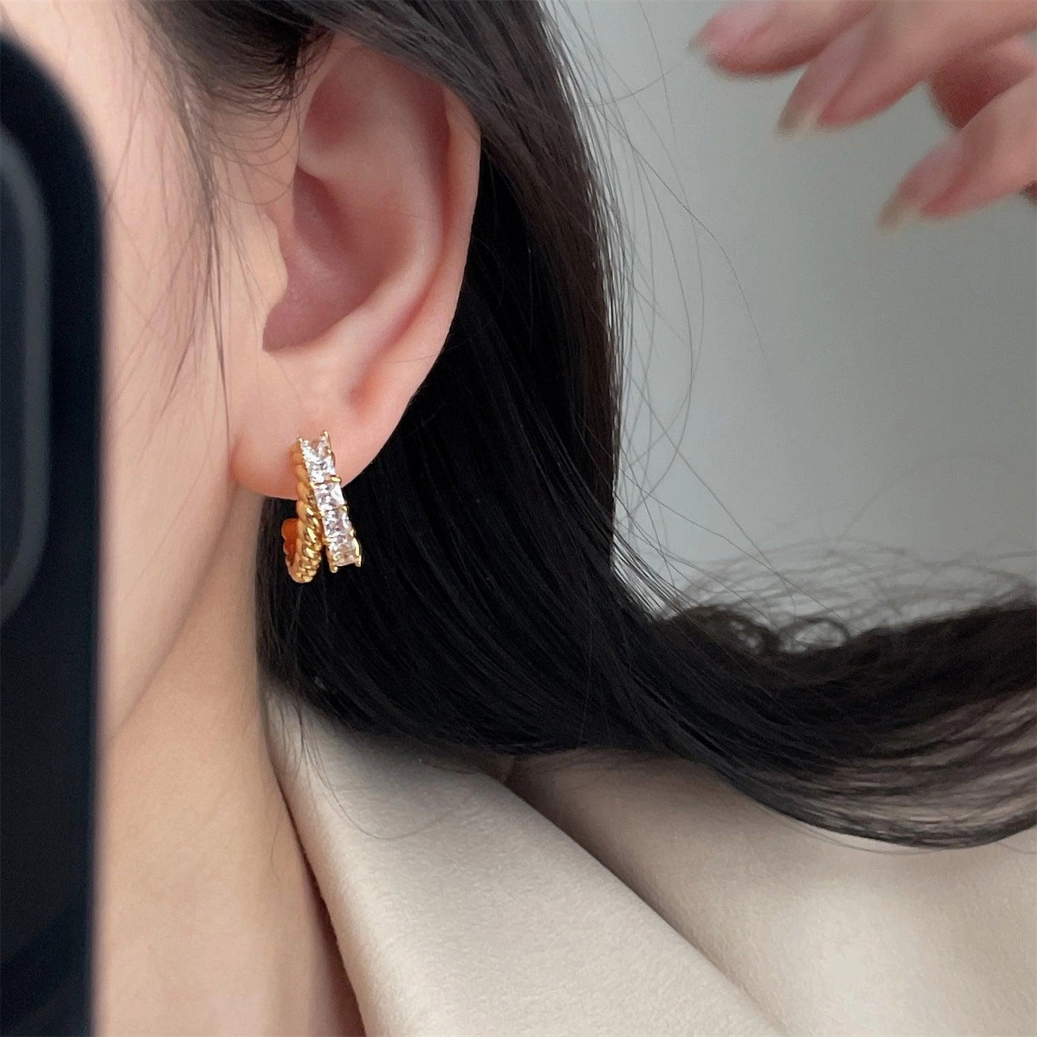 S925 Silver Zircon Twist Earrings