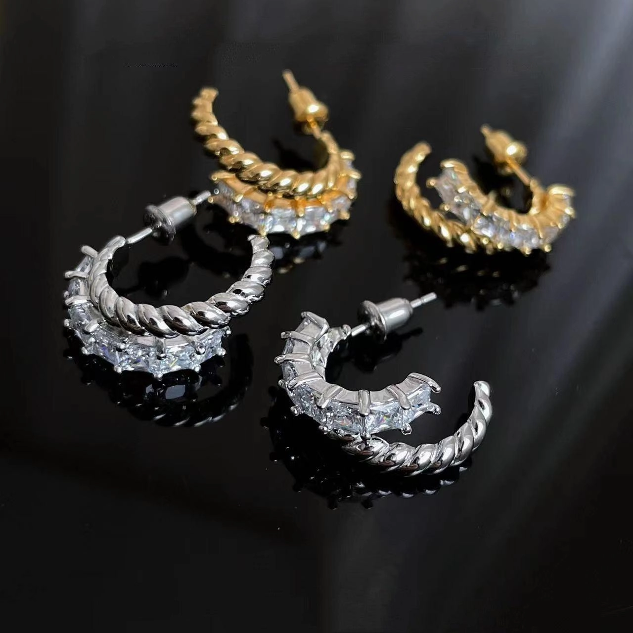 S925 Silver Zircon Twist Earrings
