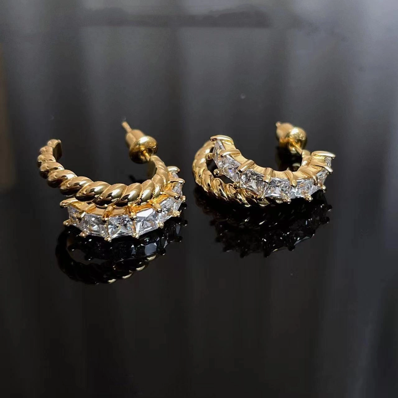 S925 Silver Zircon Twist Earrings