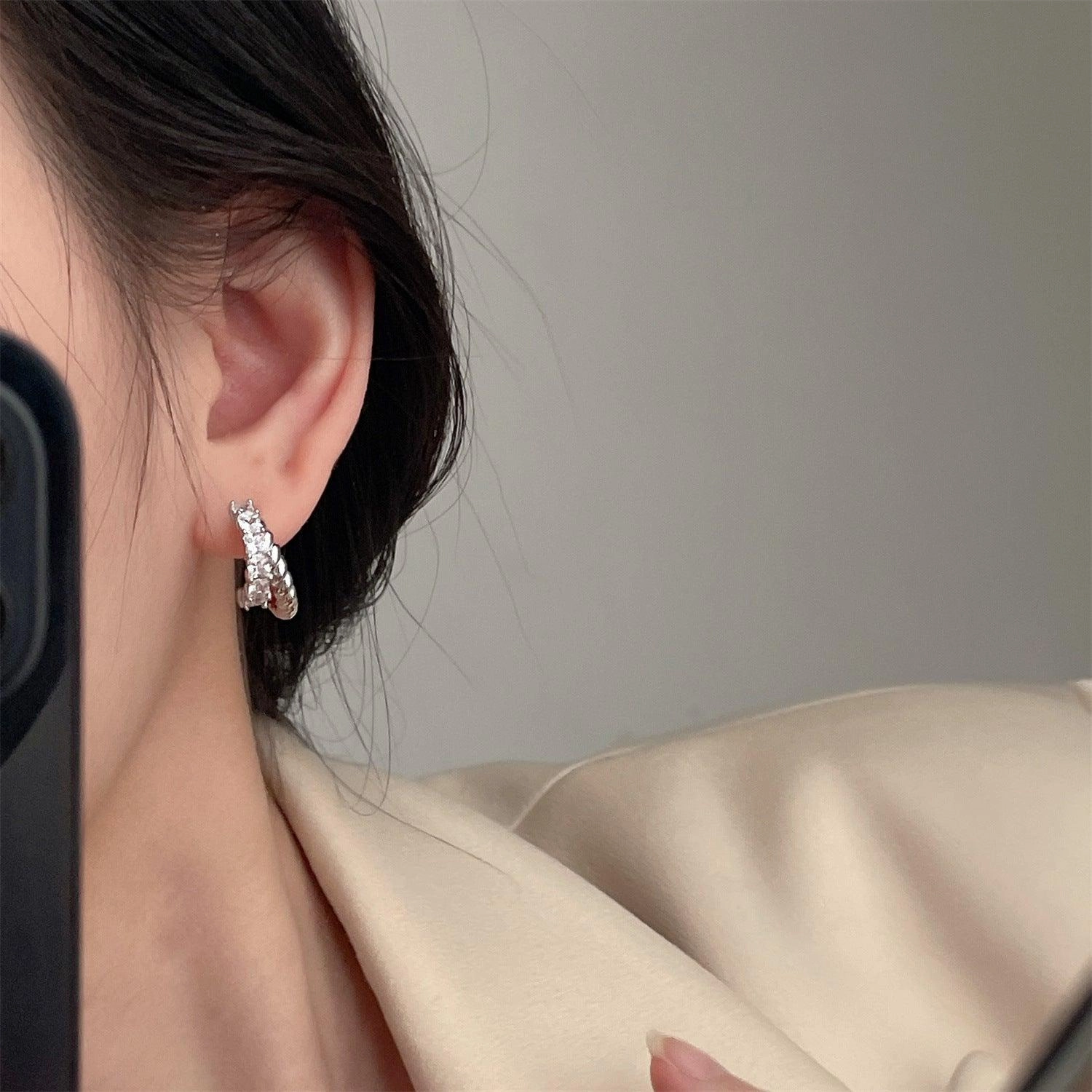 S925 Silver Zircon Twist Earrings