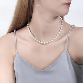 S925 Sterling Silver Baroque Pearl Necklace Female 