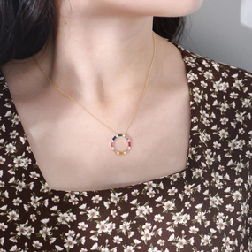 S925 Sterling Silver Colored Zircon Necklace 