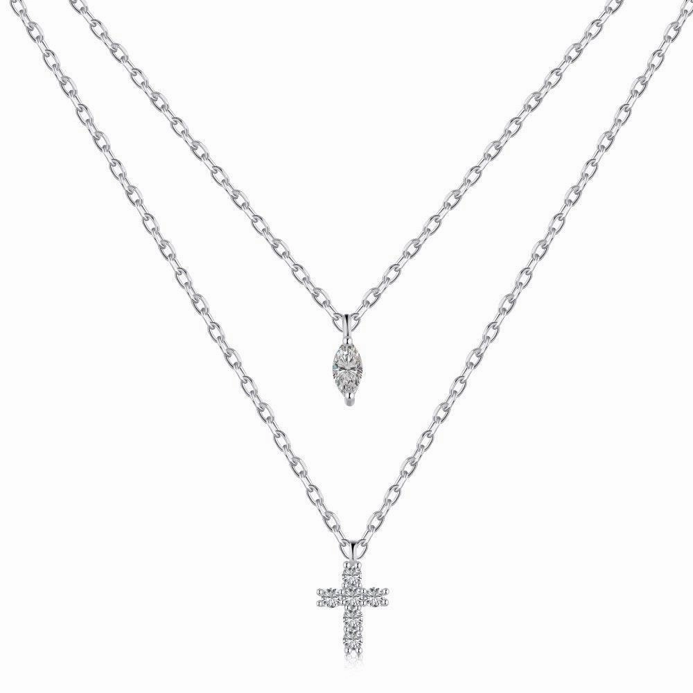 S925 Sterling Silver Diamond Cross Necklace