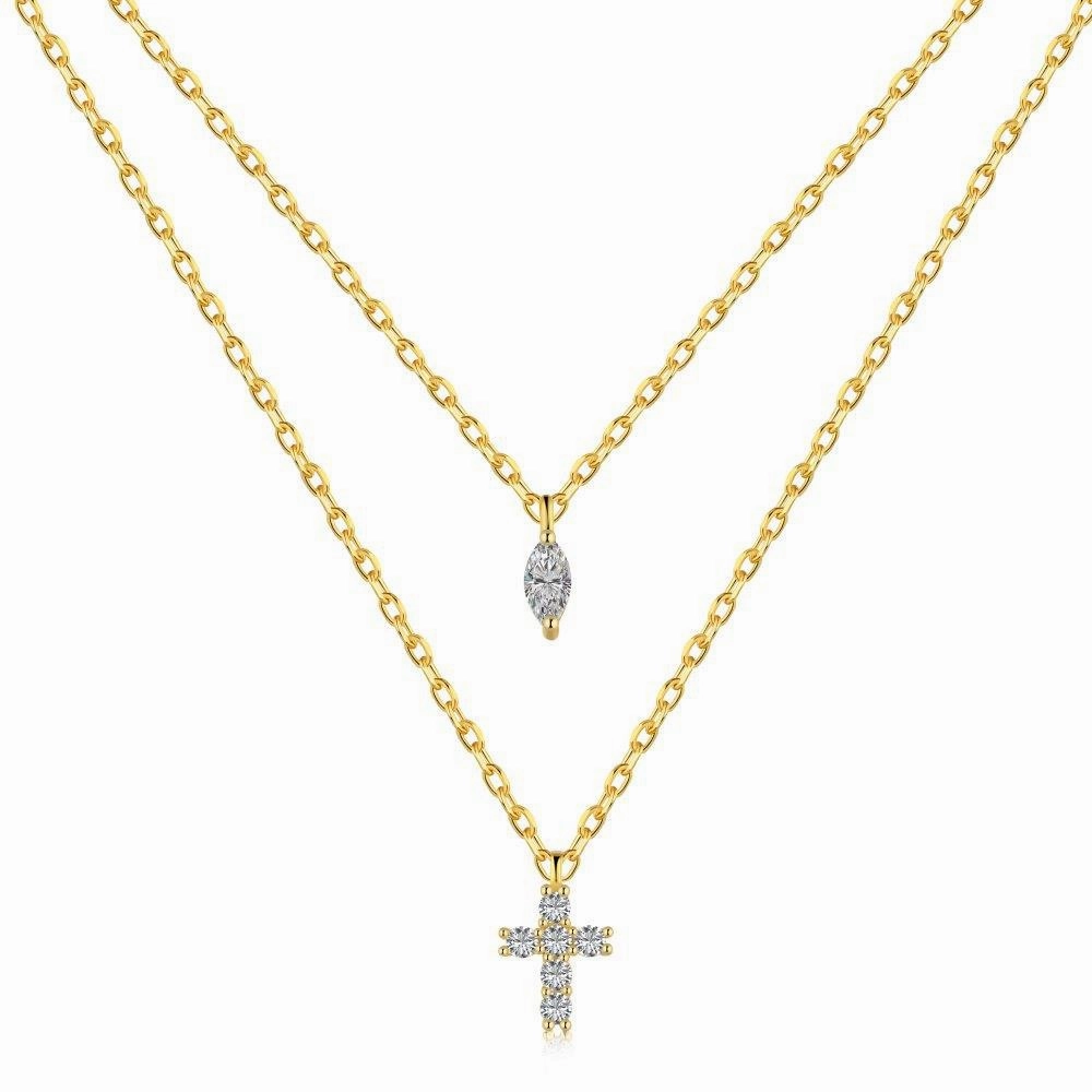 S925 Sterling Silver Diamond Cross Necklace