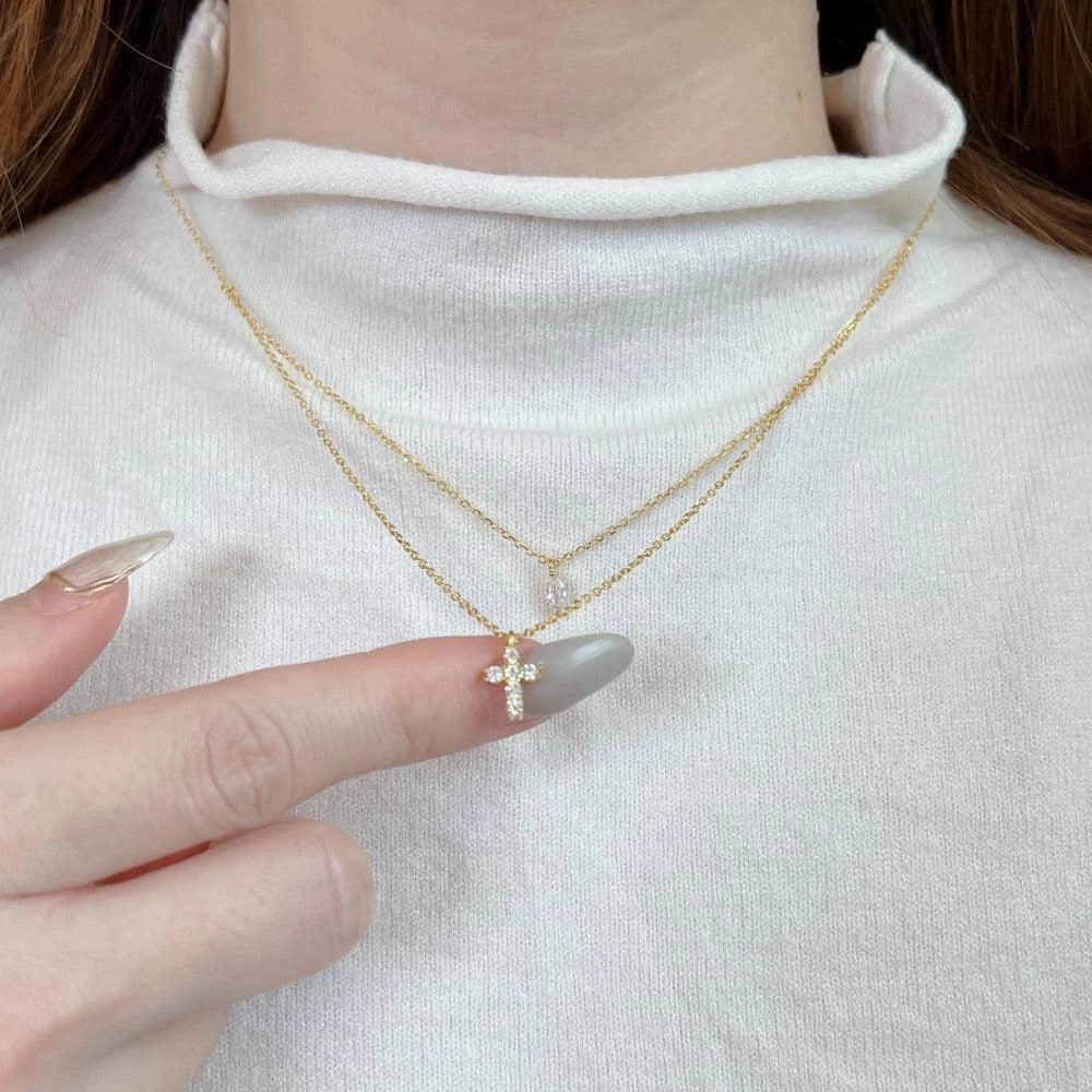 S925 Sterling Silver Diamond Cross Necklace