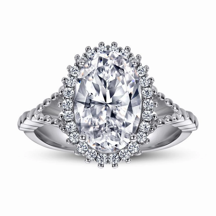 S925 Sterling Silver Egg Shaped Zircon Exaggerated Ring Female