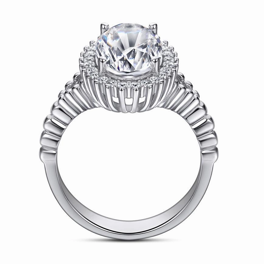 S925 Sterling Silver Egg Shaped Zircon Exaggerated Ring Female