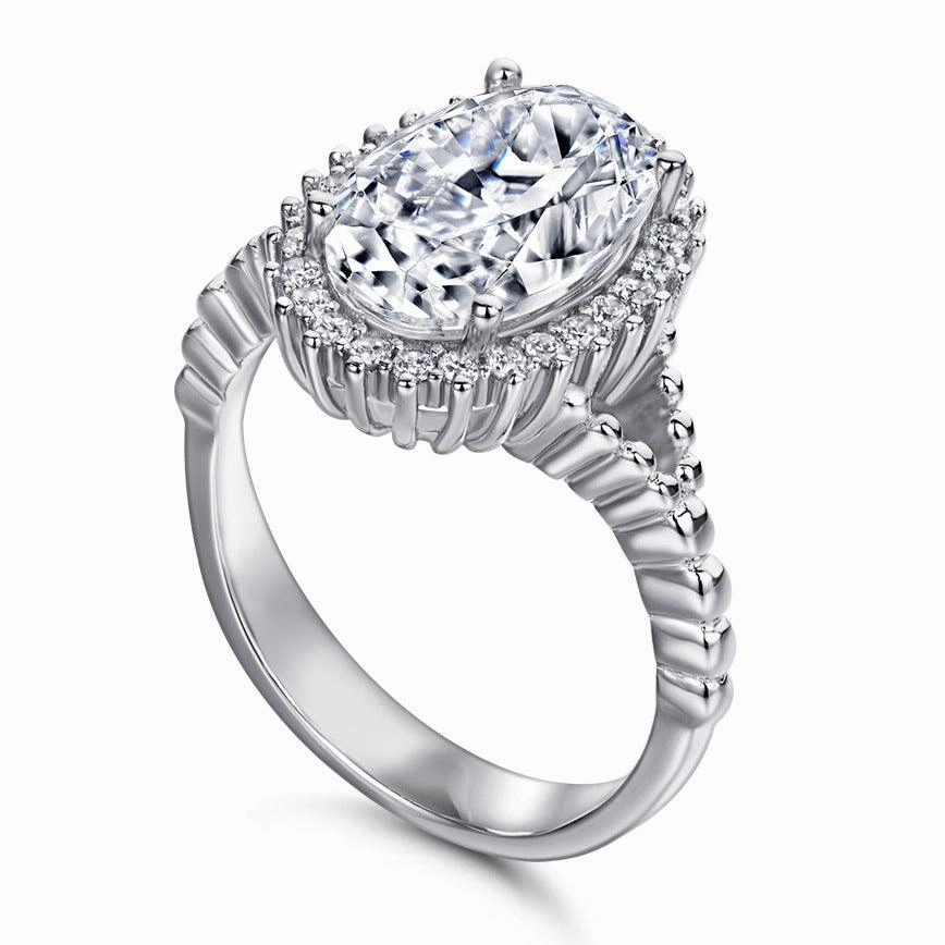 S925 Sterling Silver Egg Shaped Zircon Exaggerated Ring Female