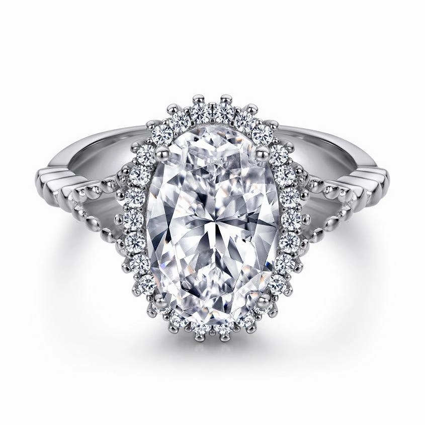 S925 Sterling Silver Egg Shaped Zircon Exaggerated Ring Female