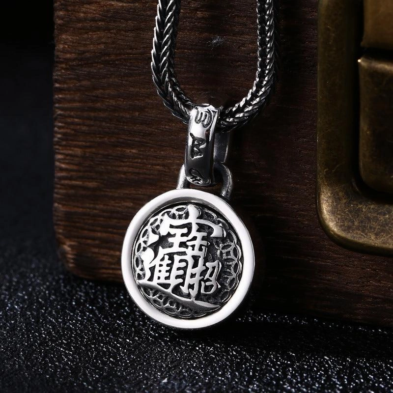 S925 Sterling Silver Fortune In Pendant Men Can Turn Double-sided