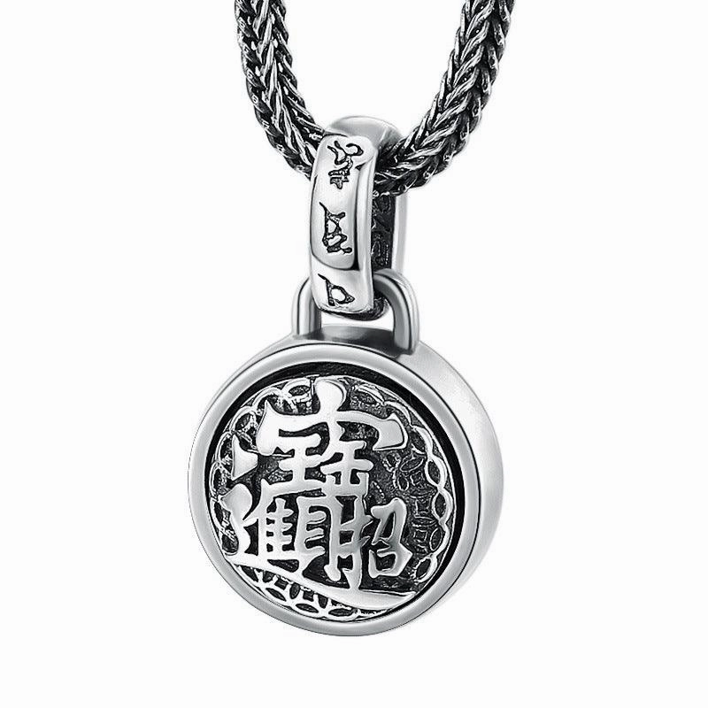 S925 Sterling Silver Fortune In Pendant Men Can Turn Double-sided
