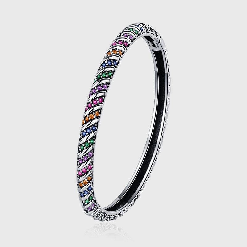 S925 Sterling Silver Geometric Colorful Tribal Elements Diamond Bracelet