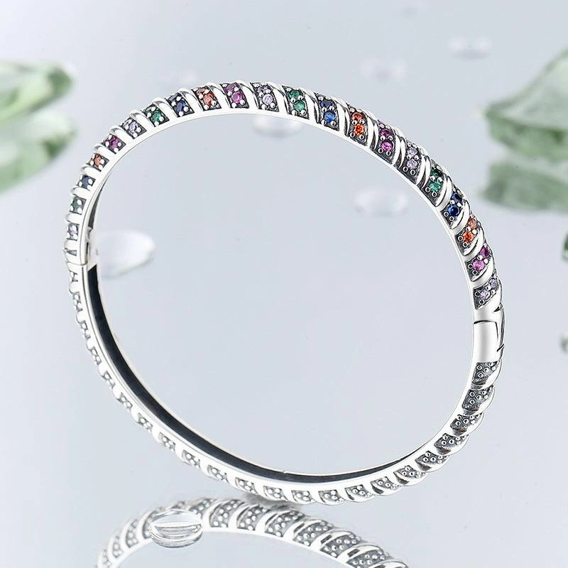 S925 Sterling Silver Geometric Colorful Tribal Elements Diamond Bracelet