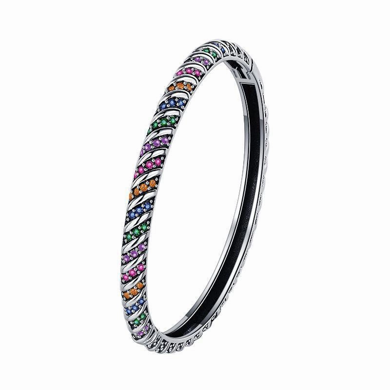 S925 Sterling Silver Geometric Colorful Tribal Elements Diamond Bracelet