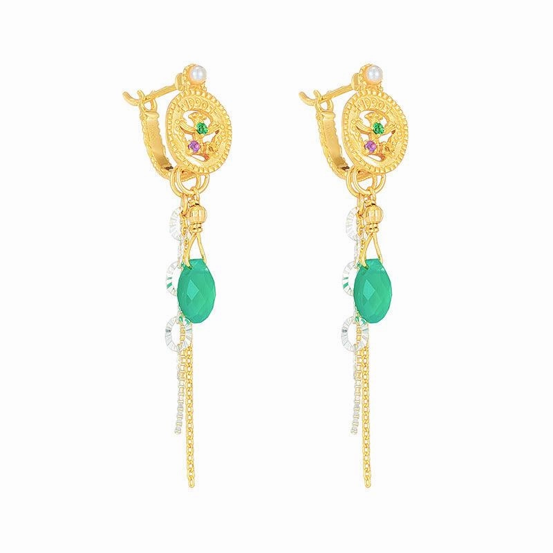 S925 Sterling Silver Green Chalcedony Earrings
