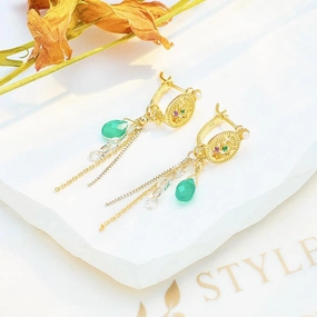 S925 Sterling Silver Green Chalcedony Earrings 