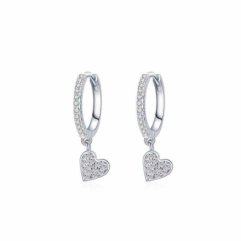 S925 Sterling Silver Heart-shaped Ear Clip Female Refined Rhinestone Love