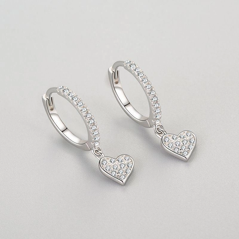 S925 Sterling Silver Heart-shaped Ear Clip Female Refined Rhinestone Love