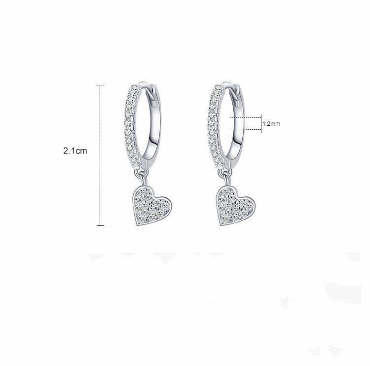 S925 Sterling Silver Heart-shaped Ear Clip Female Refined Rhinestone Love