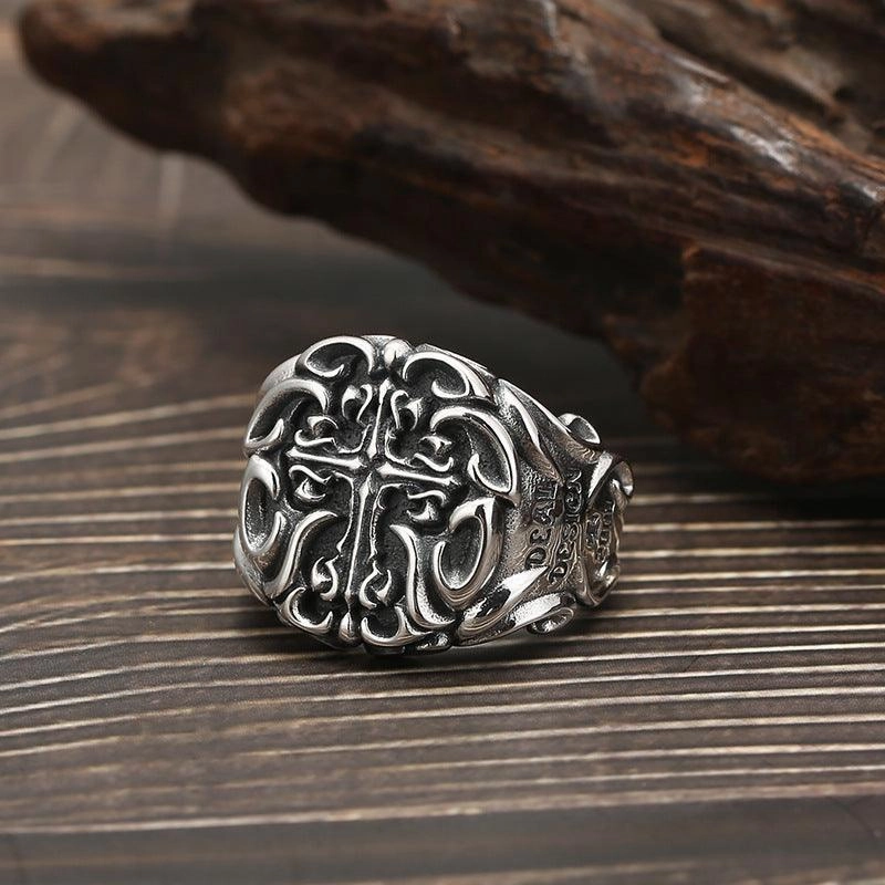 S925 Sterling Silver Heavy Industry Cross Ring Men 