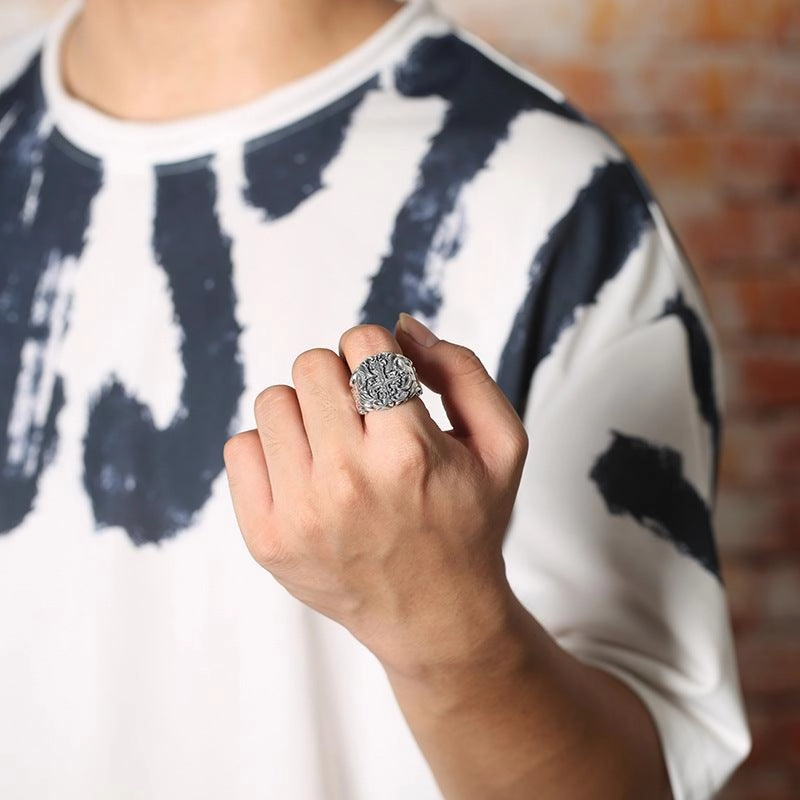 S925 Sterling Silver Heavy Industry Cross Ring Men