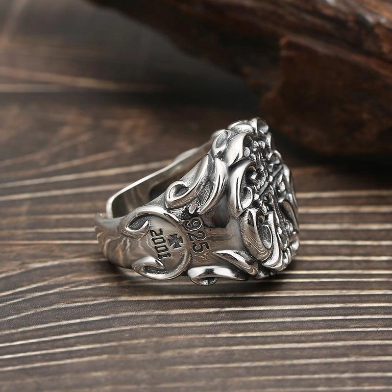S925 Sterling Silver Heavy Industry Cross Ring Men