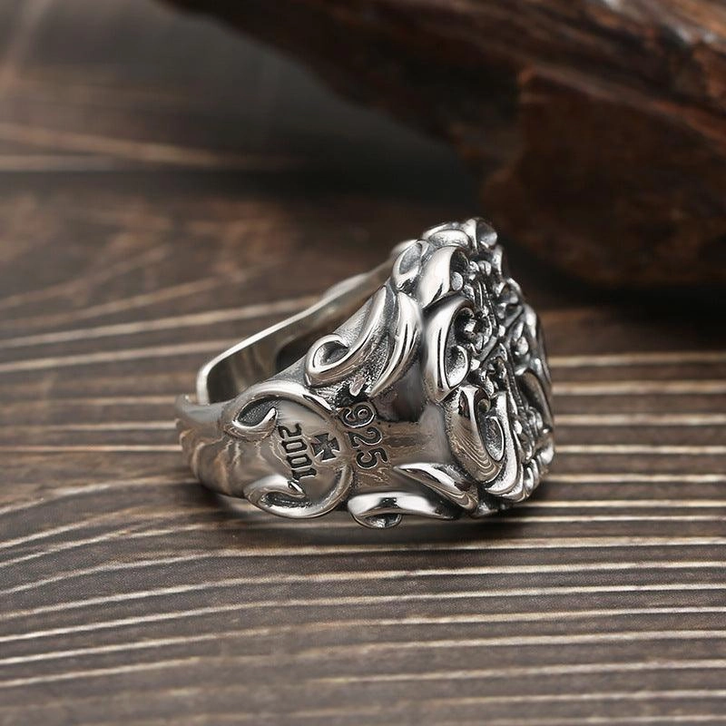 S925 Sterling Silver Heavy Industry Cross Ring Men