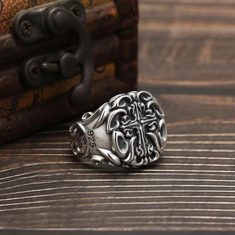 S925 Sterling Silver Heavy Industry Cross Ring Men