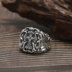 S925 Sterling Silver Heavy Industry Cross Ring Men 