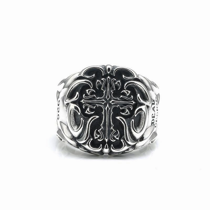 S925 Sterling Silver Heavy Industry Cross Ring Men